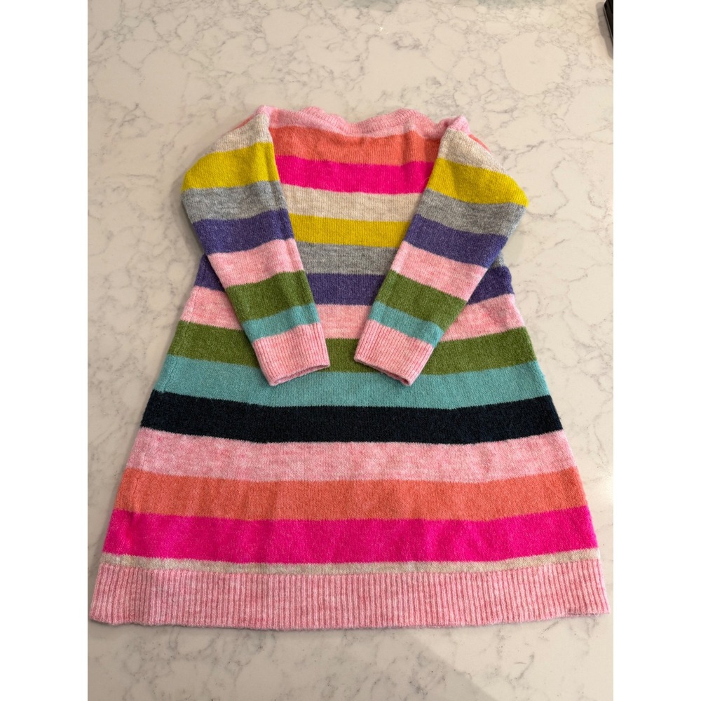 Baby Gap Toddler Girls 3T Multi Color Rainbow Stripe Knit Sweater Dress Long Slv
